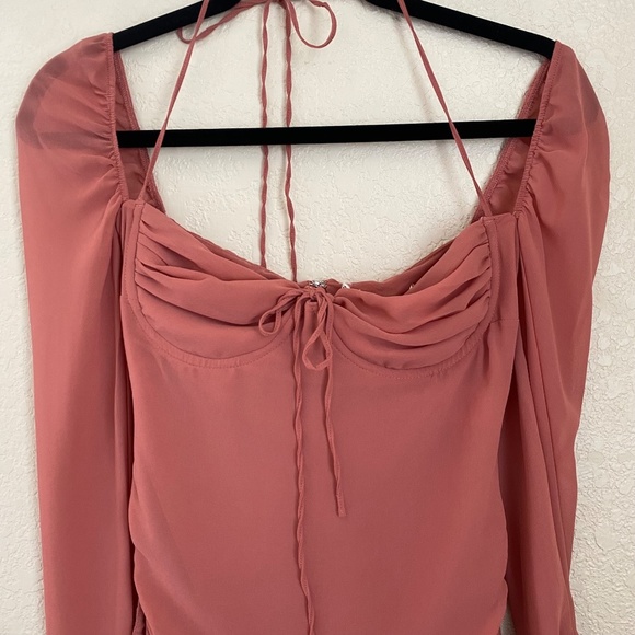 HOUSE OF CB‎ 'Baby 'Pink Chiffon Cutout Halter Mini Dress/Size XL - Picture 9 of 16